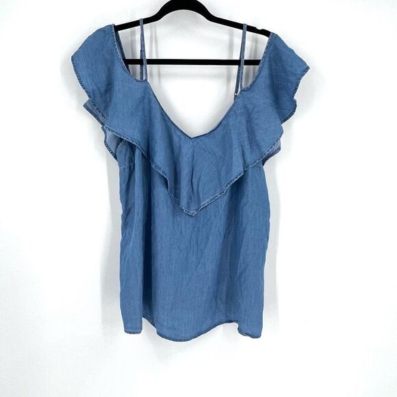 Old Navy Blouse floral group career vacation Size Large Chambray Mixed Print - Picture 7 of 15